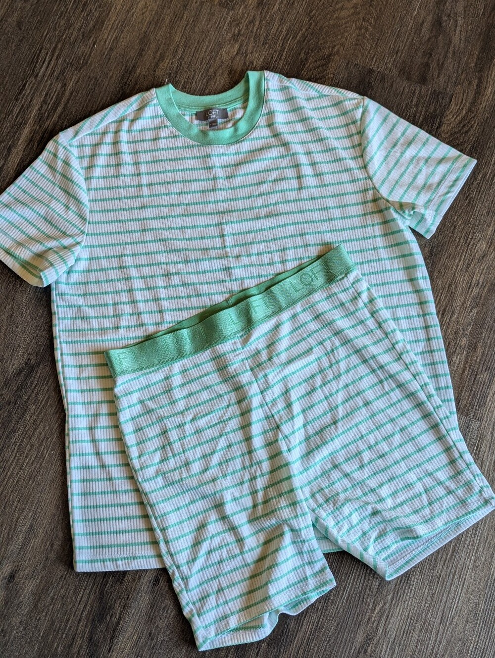 LOFT Mint & White Striped Pajama Tee and Shorts Set Size Med